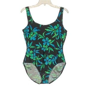 Catalina Black Dark Moody Floral Tropical Ribbed Swimsuit Size 1X